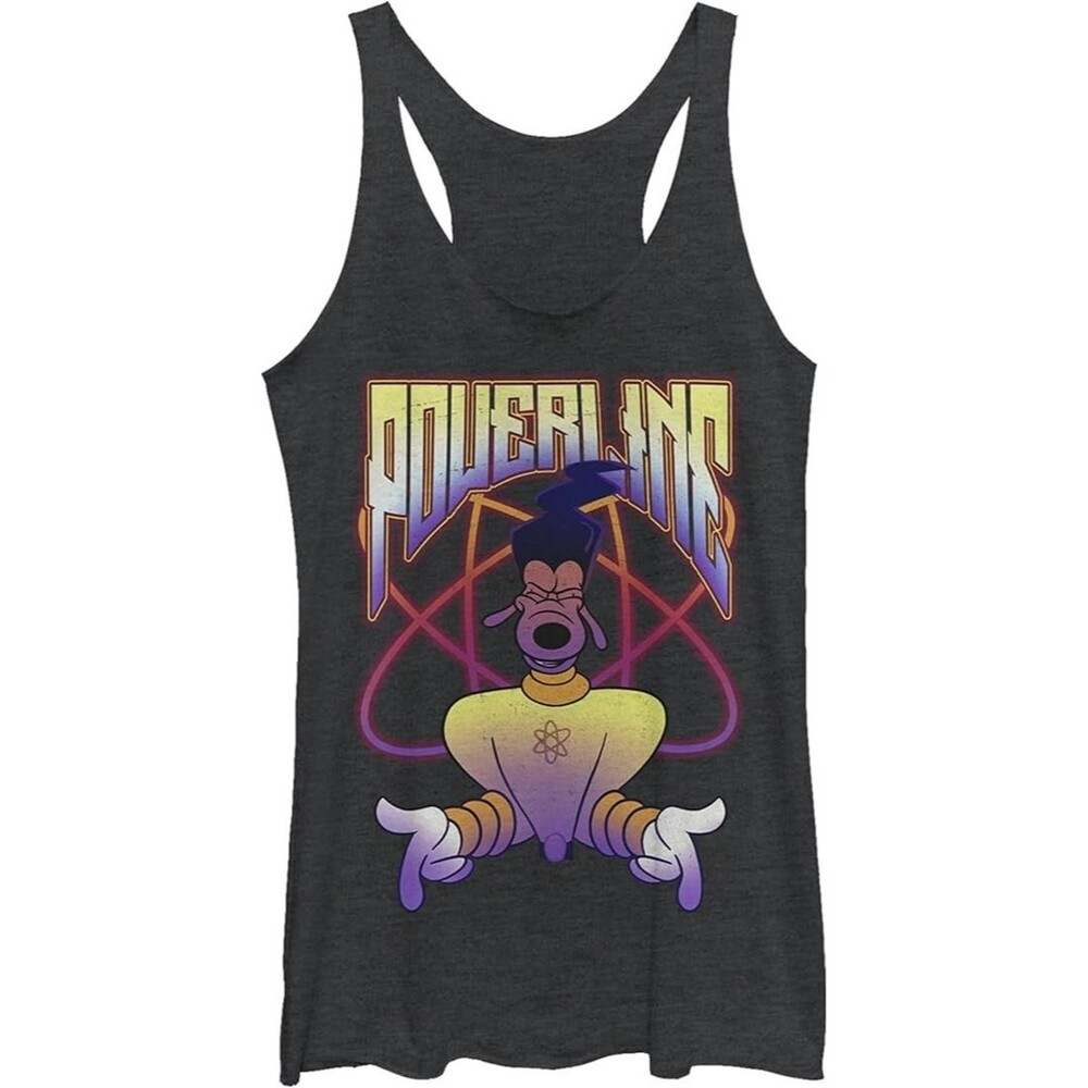 Disney Women's Goofy Movie Tank Top MEDIUM Black Heather Jam Tri-Blend Racerback